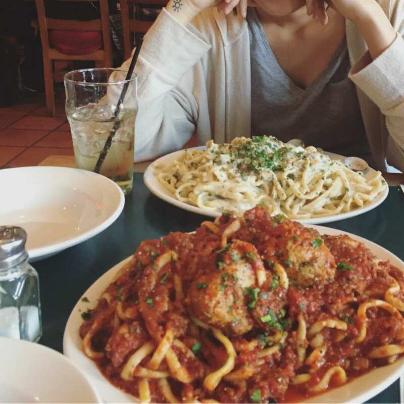 Anton’s Pasta bar is known for their enormous servings. Pictured: Linguine Alle Vongole with cream sauce and Linguine Con Polpette.